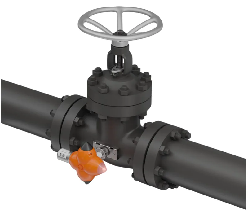 ClampOn BIRD wireless leak monitor installed next to a valve